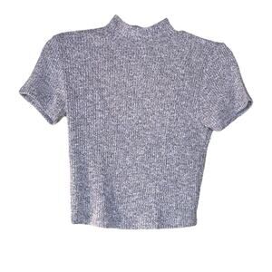 Garage Grey Turtleneck Ribbed Crop Top Cut Out Back T-Shirt Top